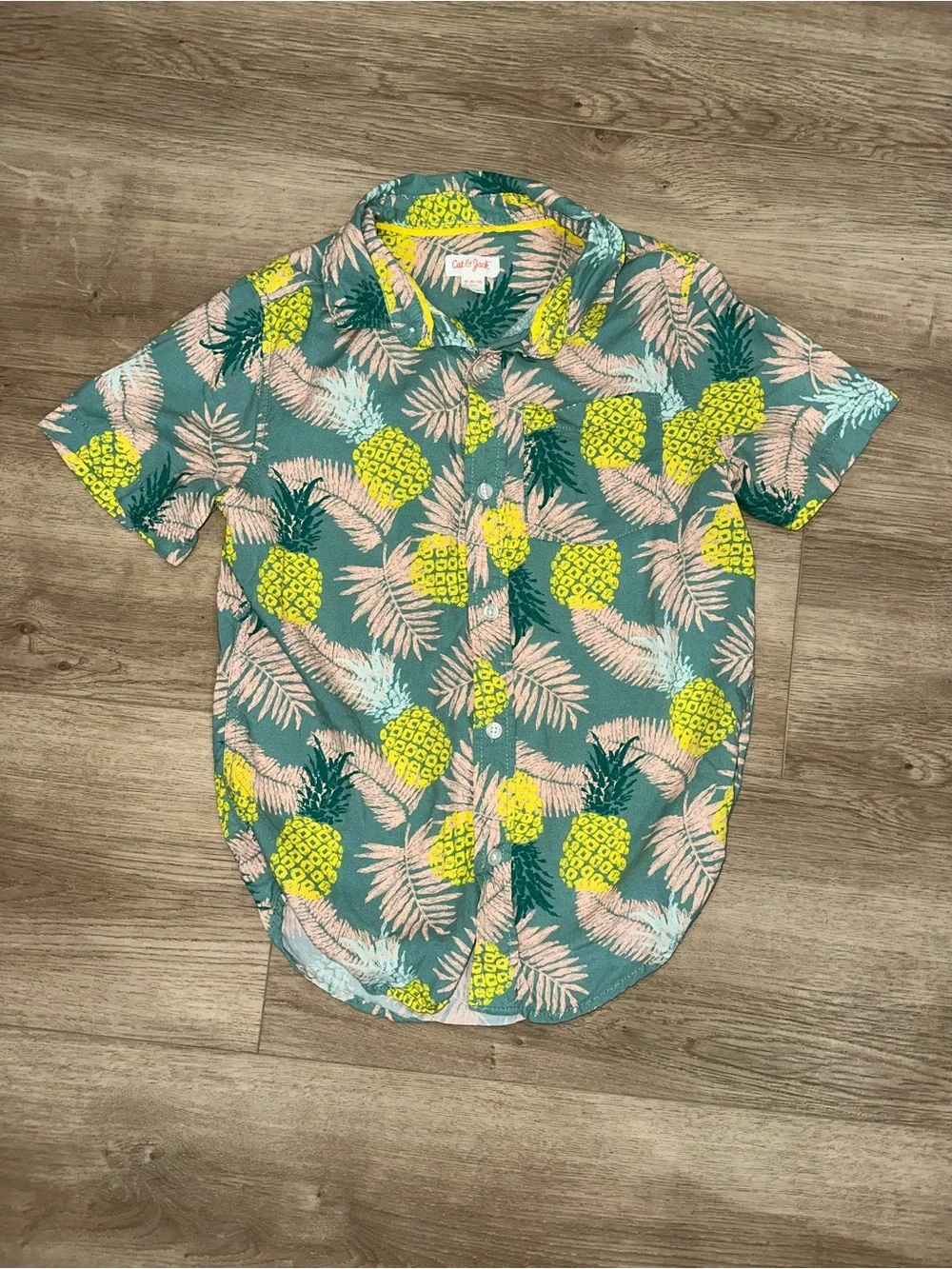 Kids Short-Sleeve Pineapple Print Shirt - Teal/Yellow